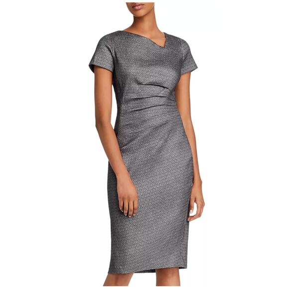 DONNA KARAN New York Asymmetric Pleated Sheath Dress Black/silver Gray Size 16 - Picture 1 of 8